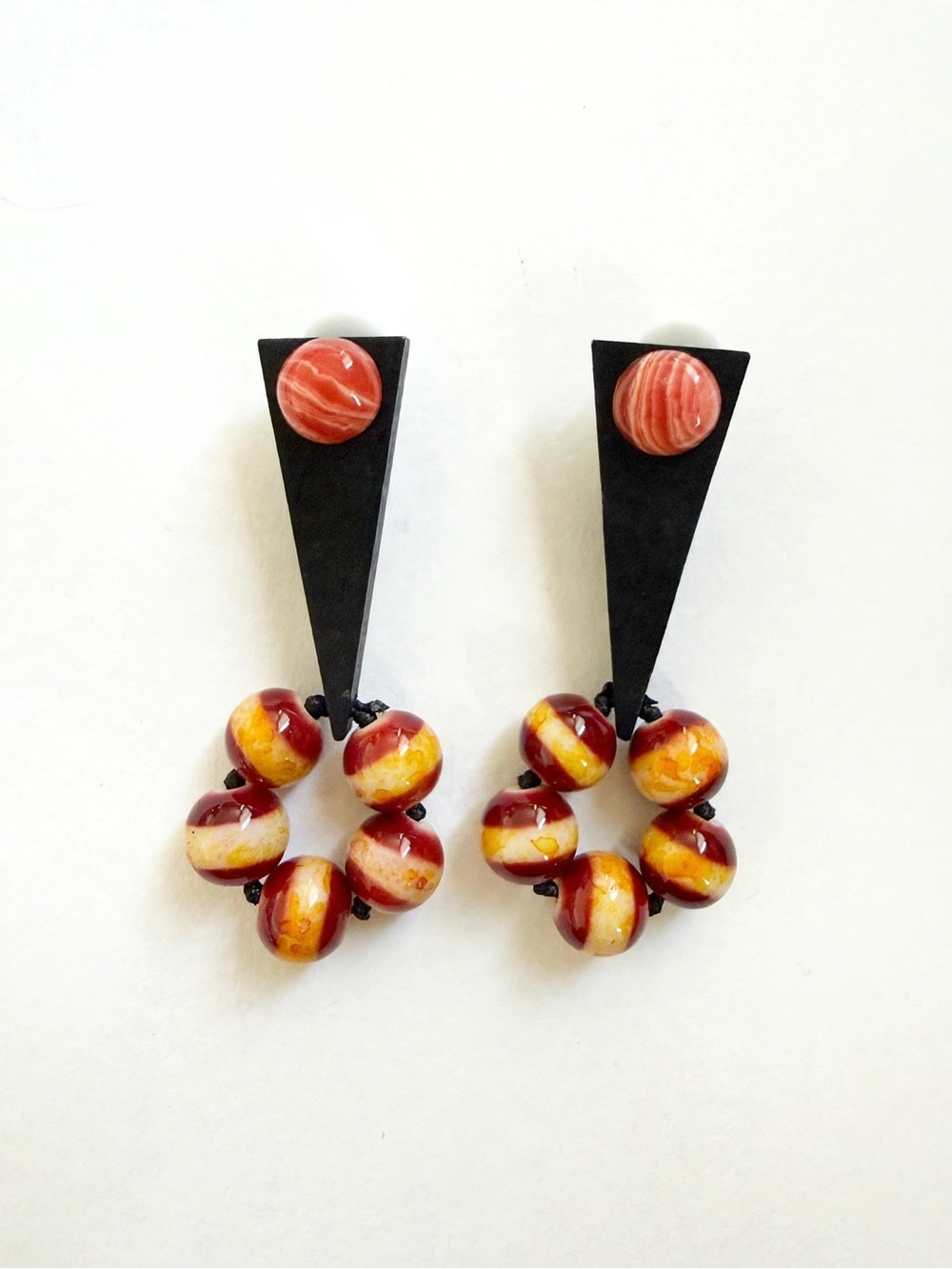 New Handcrafted Red and Yellow Bead Drop Earrings For Women E092